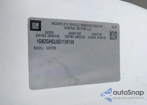 2016 Chevrolet Express G3500 Diesel z USA, uszkodzony, nr VIN 1GBZGHCL6G1138190